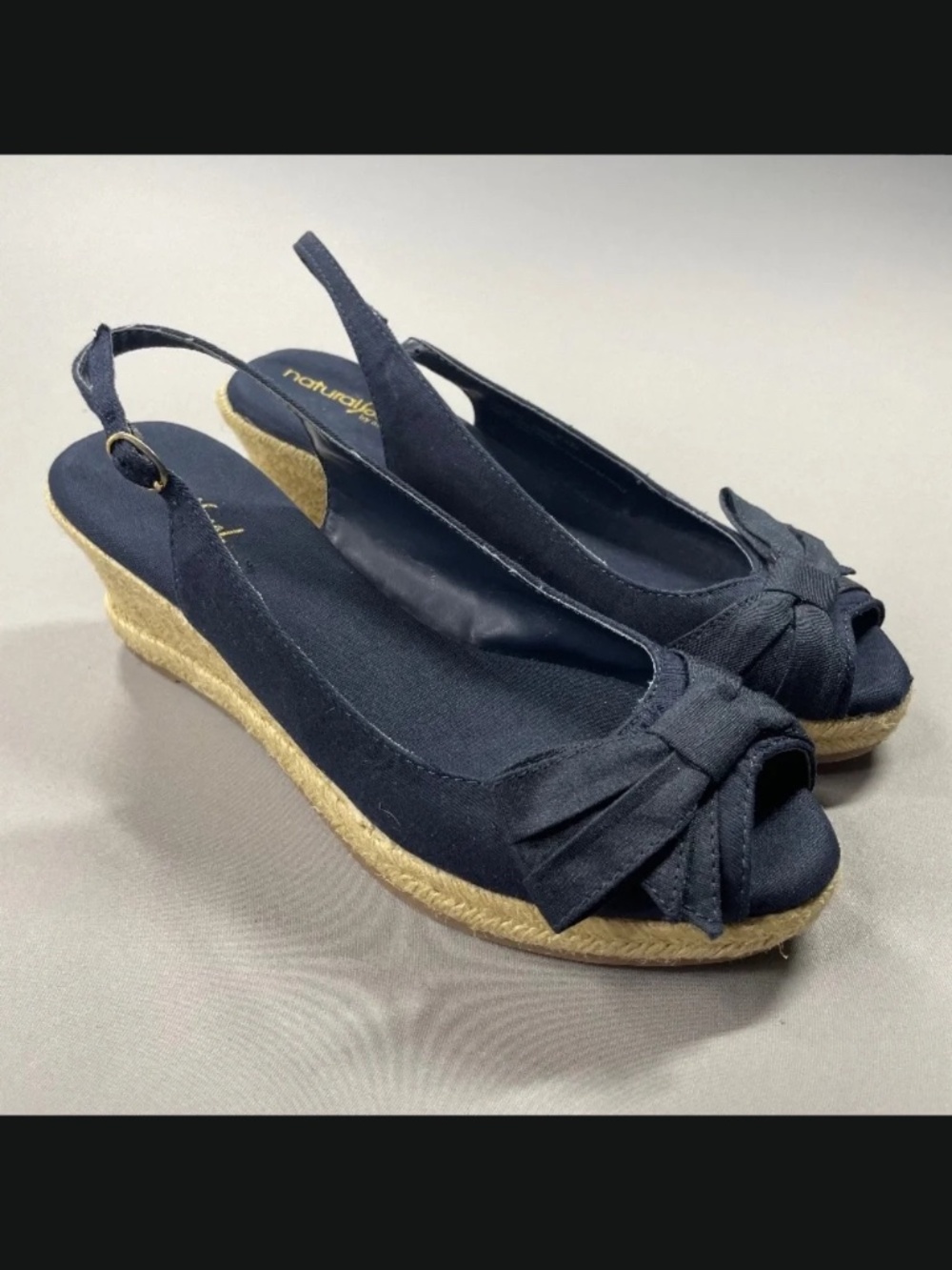 Naturalizer Shoes Womens 9.5 blue brown jute natural sole Brigette jute wedge